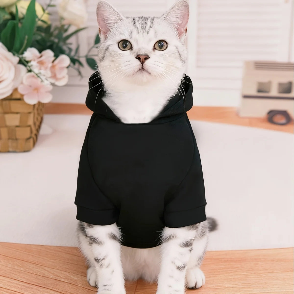 1pc Black Hooded Winter Sweater Jacket for Small Dogs & Cats Coat with Cute "Trouble Maker" Back Print, Short-Haired Breeds